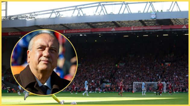 A picture of matchday at Anfield, with Villarreal president Fernando Roig inset