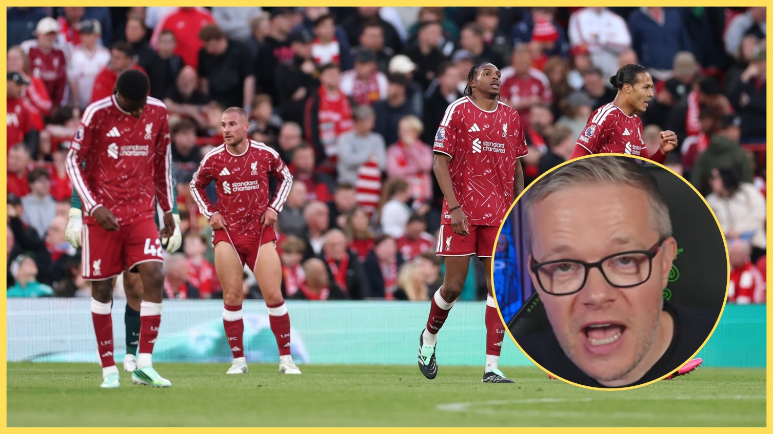 Liverpool players look dejected during their defeat to Man City, with Mark Goldbridge inset