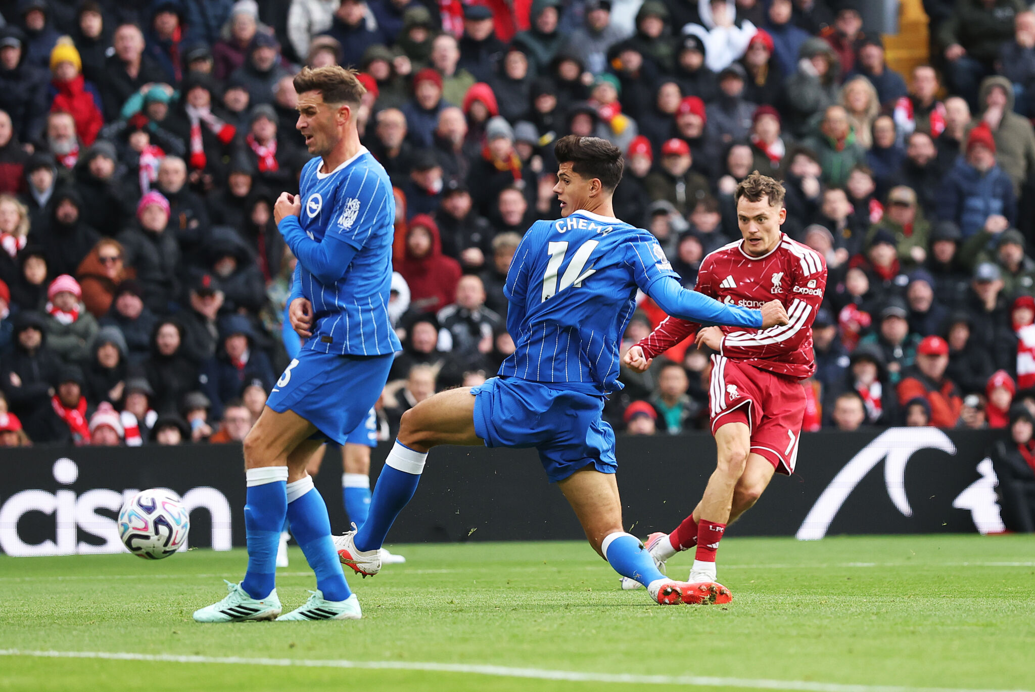 Florian Wirtz's shot deflects off Pascal Gross and into the Brighton net