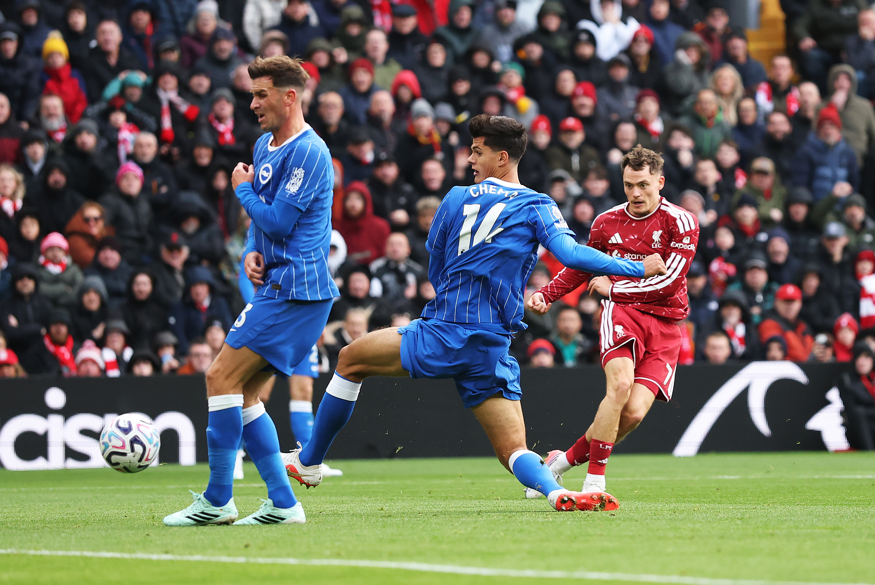 Florian Wirtz's shot deflects off Pascal Gross and into the Brighton net