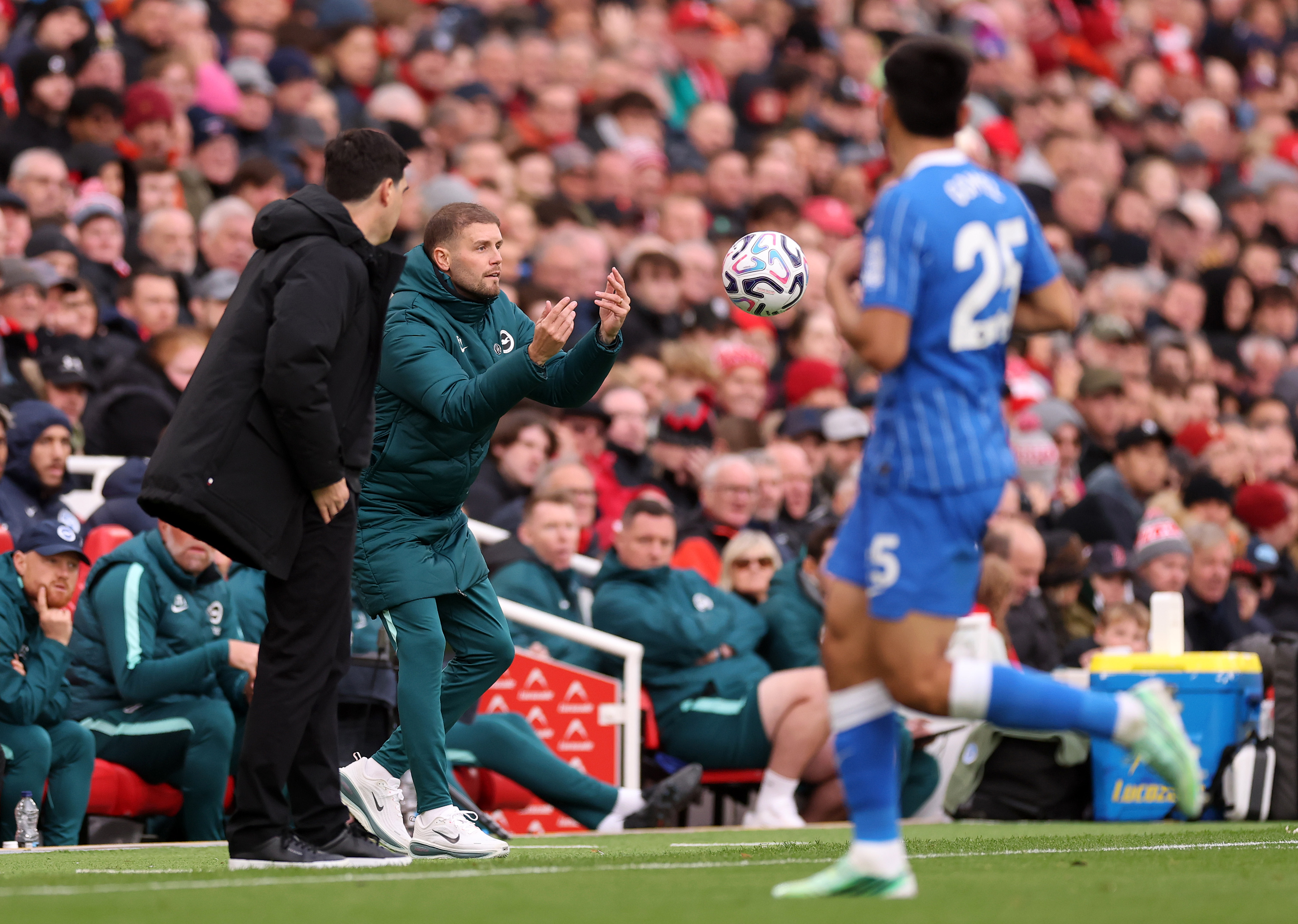 Fabian Hurzeler on the touchline at Anfield