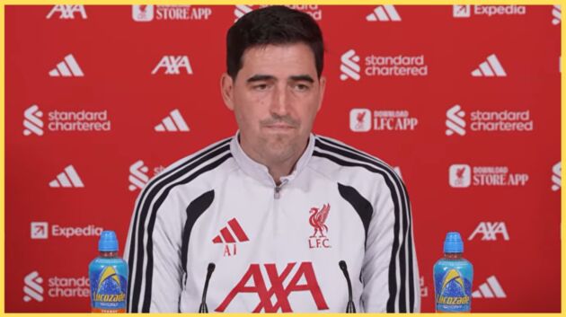 Andoni Iraola speaks to reporters at a press conference