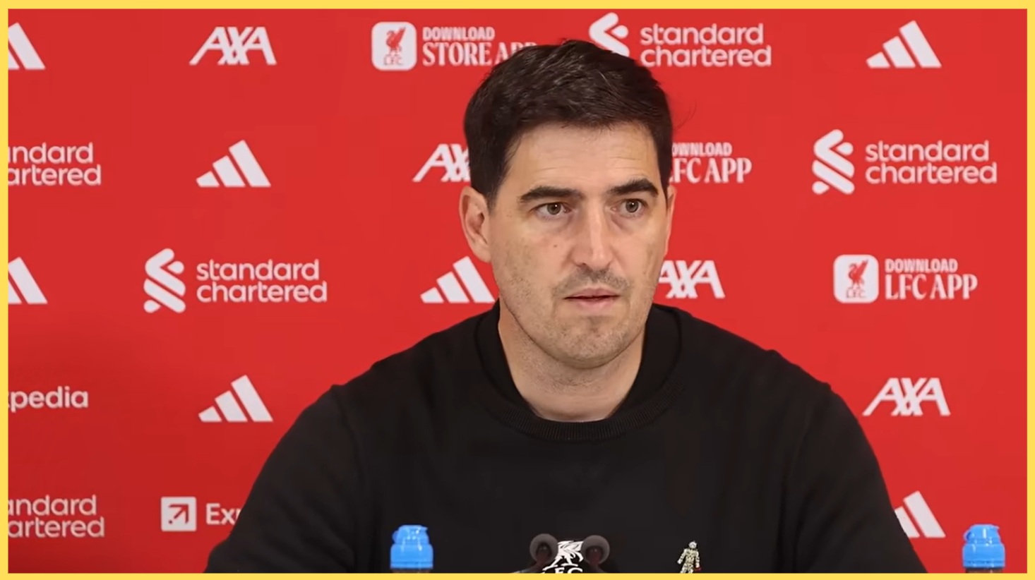 Andoni Iraola speaks to the media after Liverpool's defeat to Man City