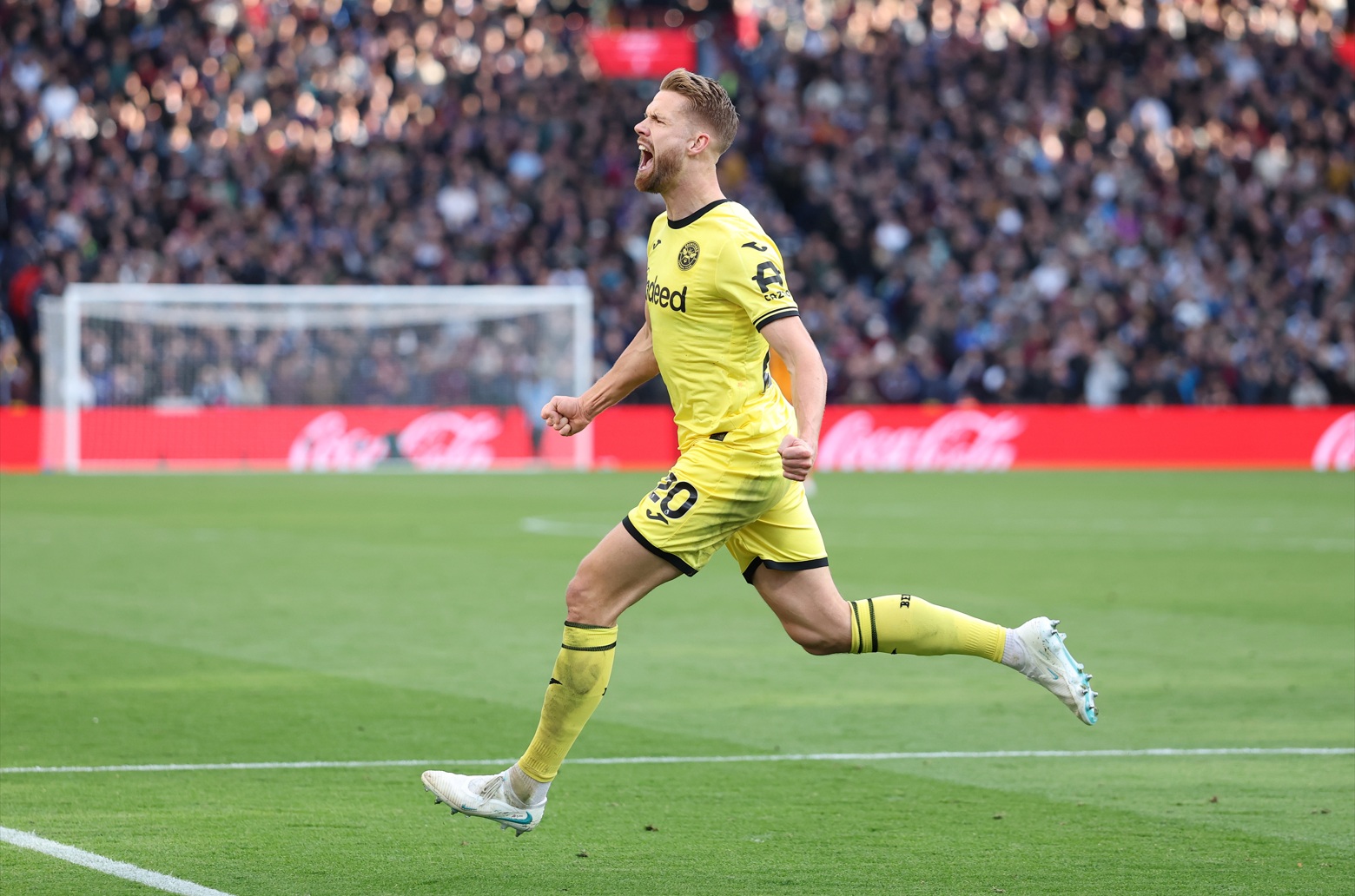 Brentford's Kristoffer Ajer celebrates scoring against Aston Villa