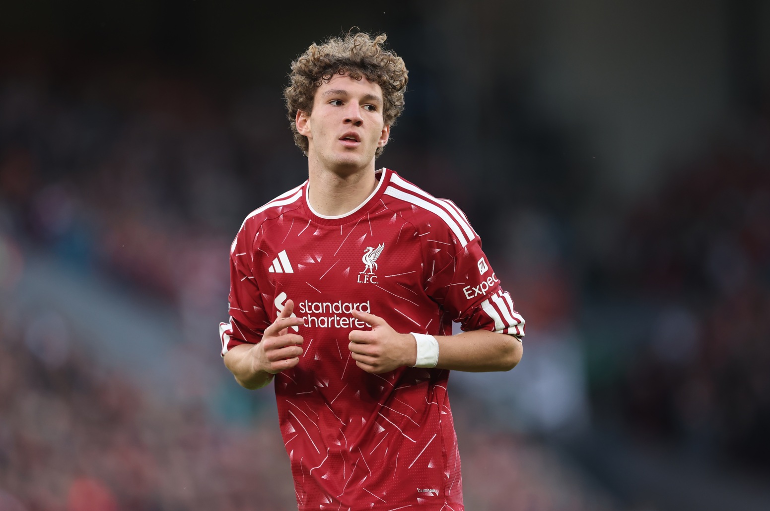 Lewis Koumas in action for Liverpool against Man City at Anfield