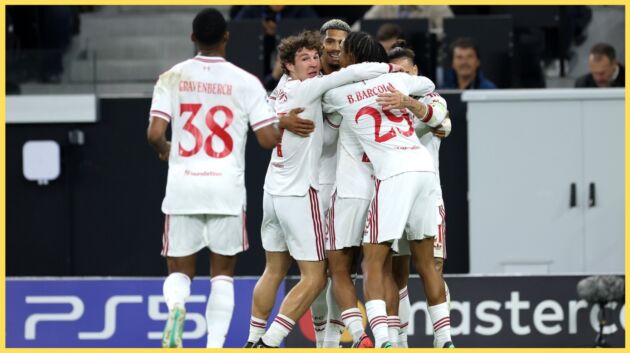 Liverpool players celebrate one of their six goals against LASK