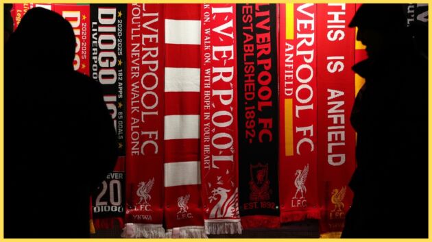 Liverpool scarves on sale at a stall near Anfield