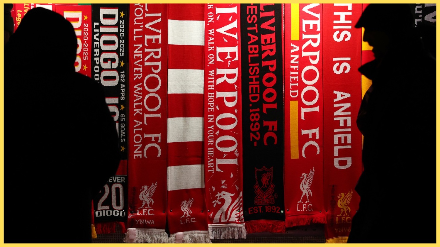 Liverpool scarves on sale at a stall near Anfield