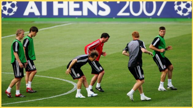 Liverpool players training prior to the Champions League final in 2007