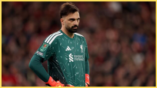 Giorgi Mamardashvili looks on during a Liverpool match