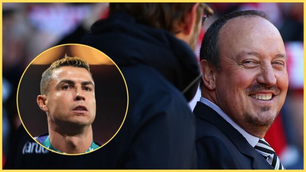 Rafael Benitez cracks a smile, with Cristiano Ronaldo inset