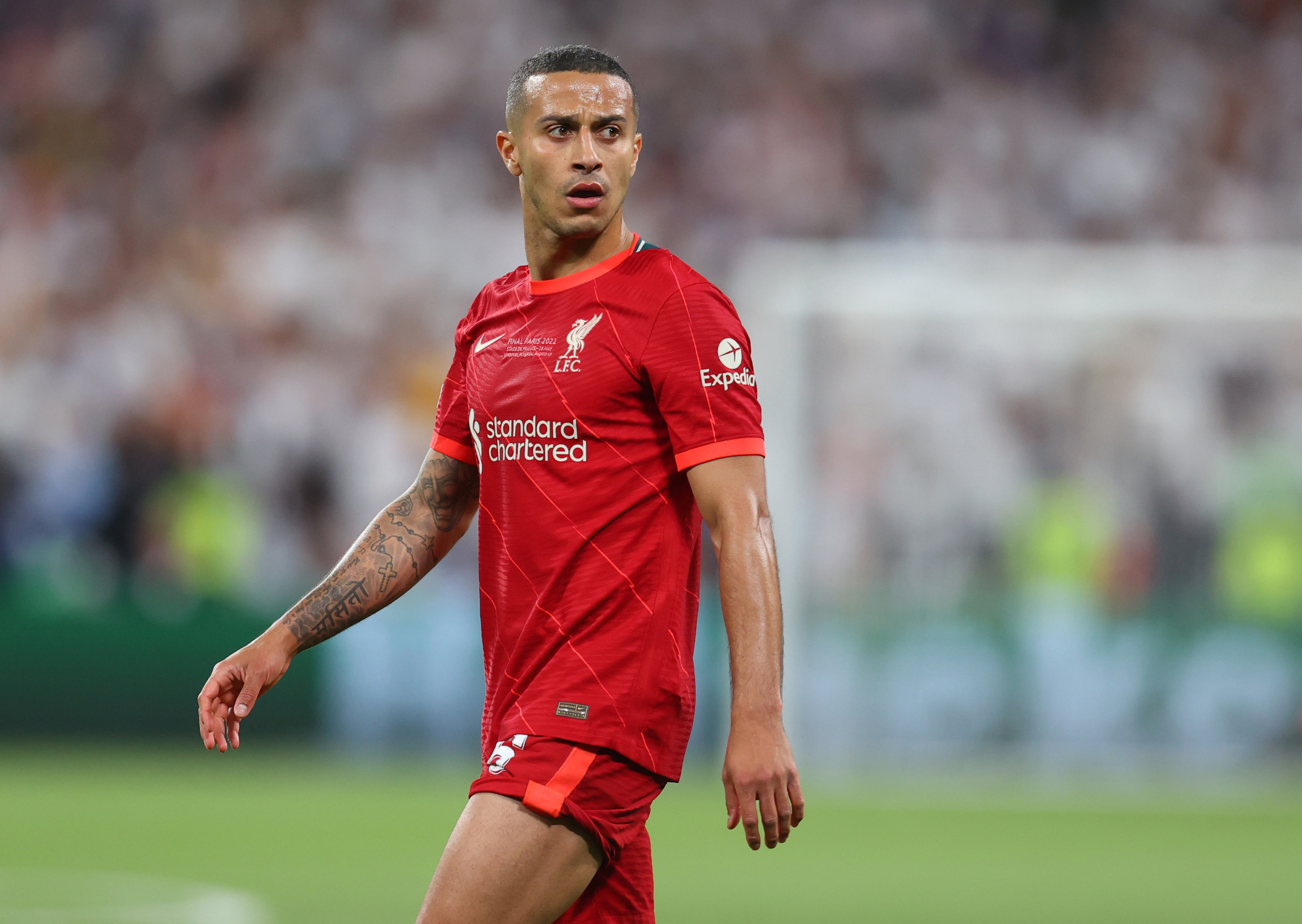 Thiago Alcantara playing for Liverpool in the 2022 Champions League final