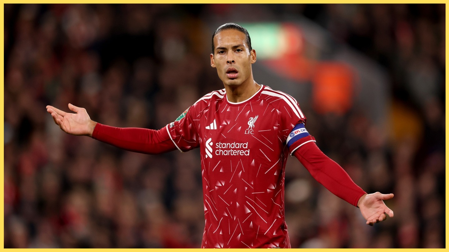 Virgil van Dijk looks irritated during a Liverpool match