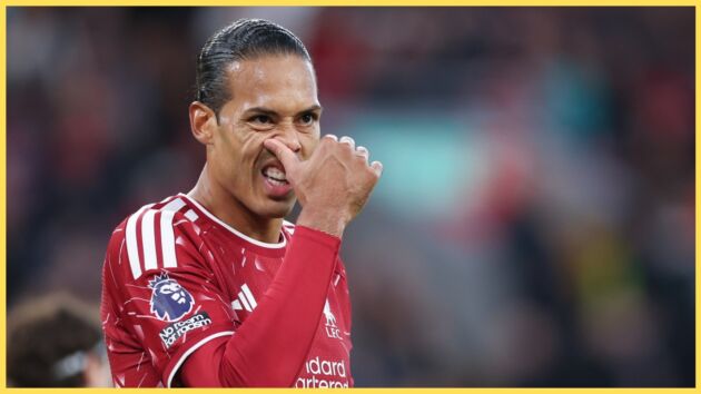 Virgil van Dijk grimaces during a match for Liverpool