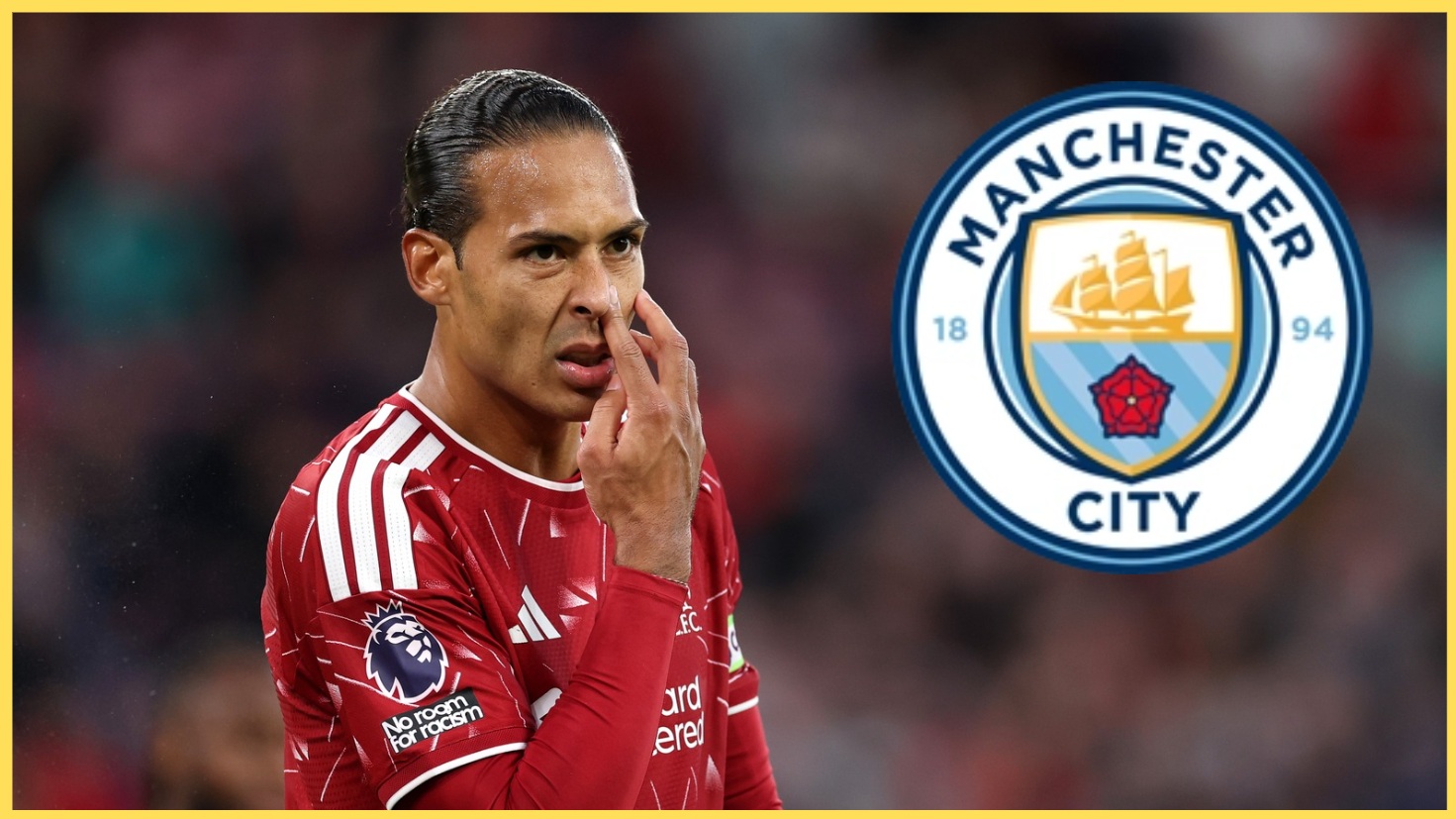 Virgil van Dijk gestures to his teammates during Liverpool's defeat to Man City