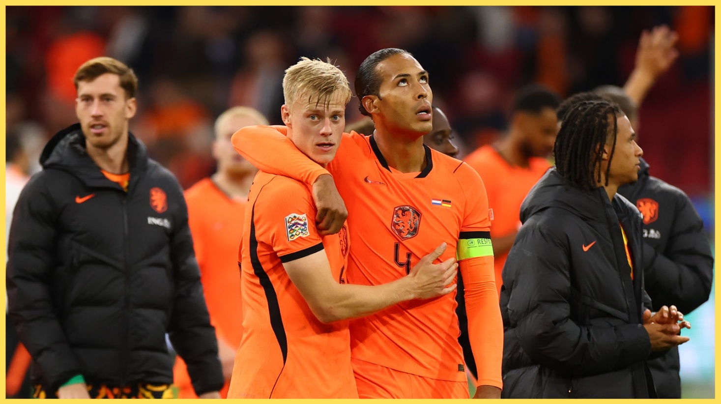 Jan-Paul van Hecke and Virgil van Dijk pictured after a Netherlands match