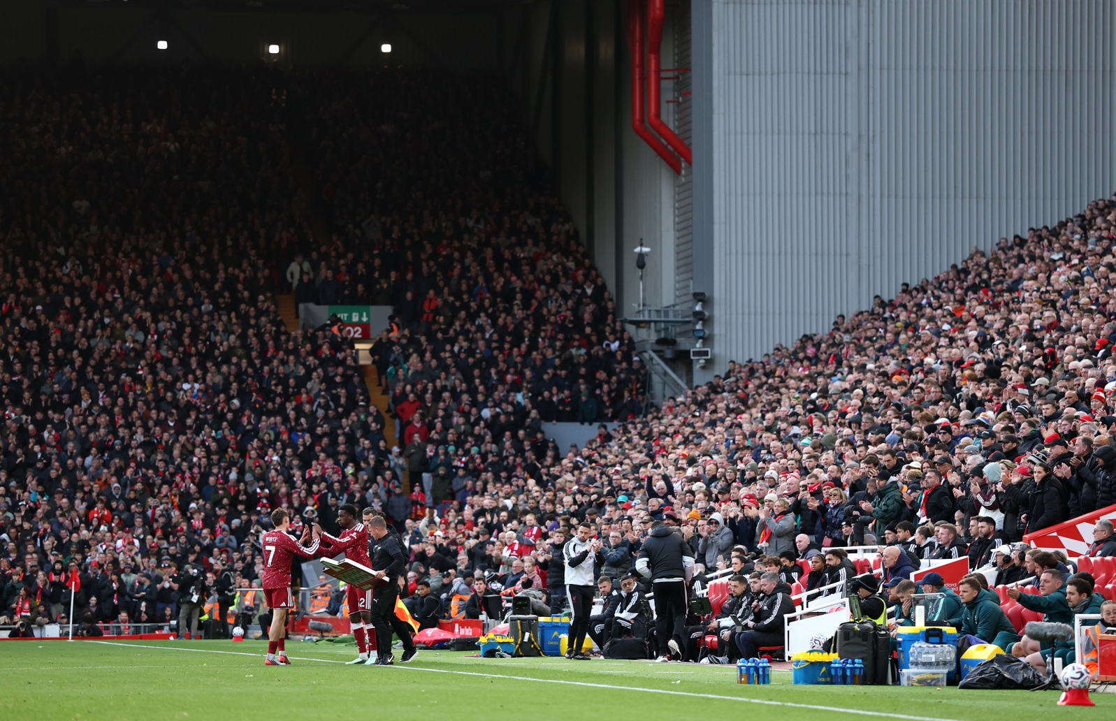 Florian Wirtz is subbed off for Trey Nyoni in Liverpool's win over Brighton